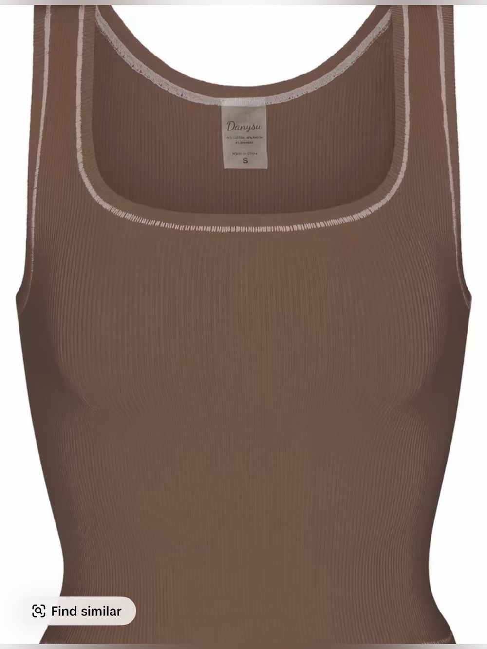 Women's Brown Ribbed Square-Neck Crop Tank